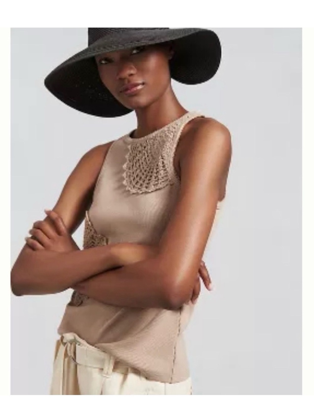 Anthropologie Beige Crochet-Accent Tank Top